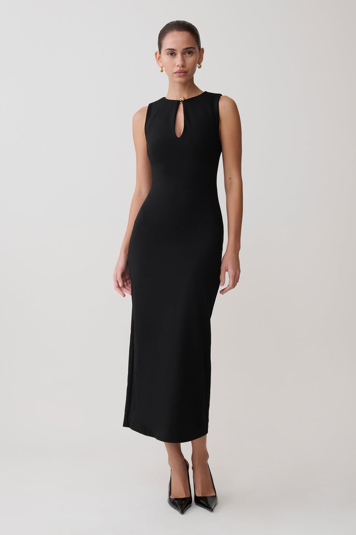 Sleeveless Crepe Midi Dress - Black