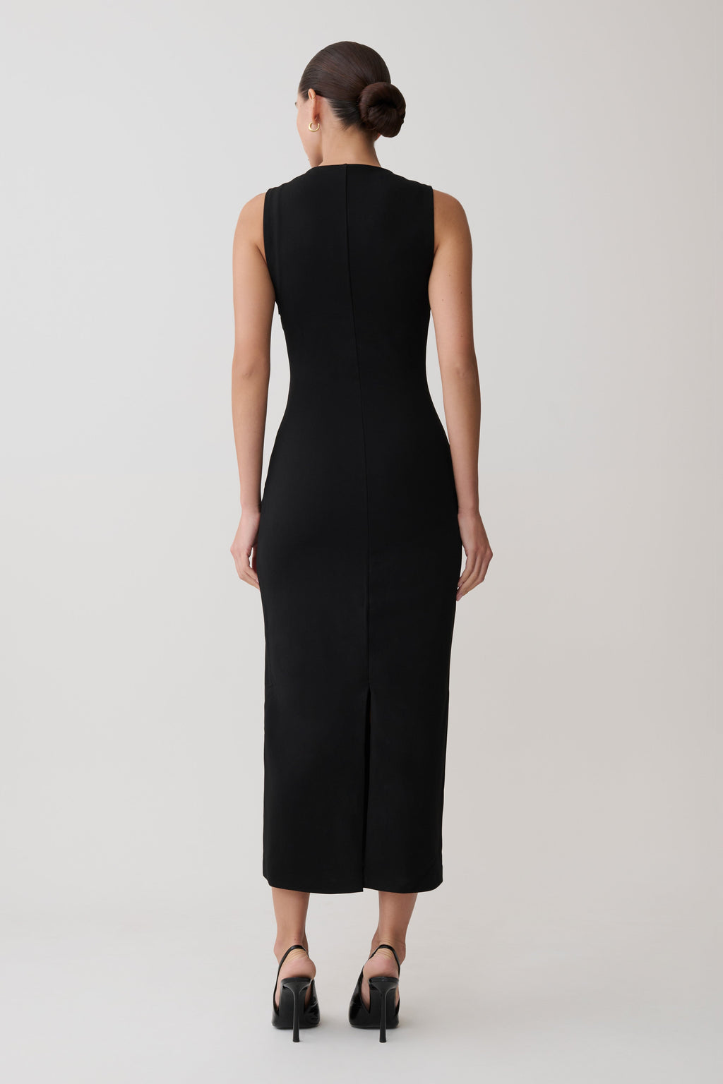 Sleeveless Crepe Midi Dress - Black