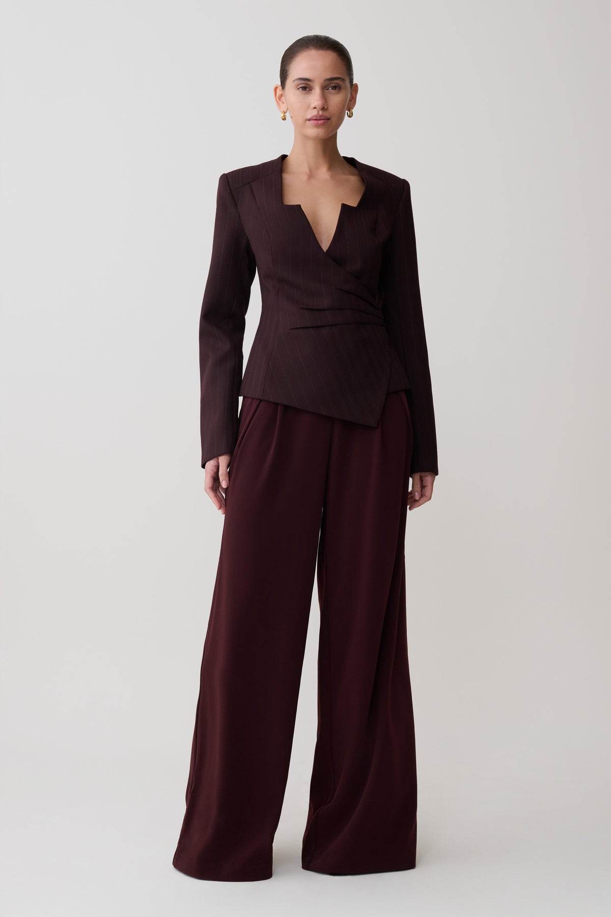 Square Neck Blazer - Plum Pinstripe