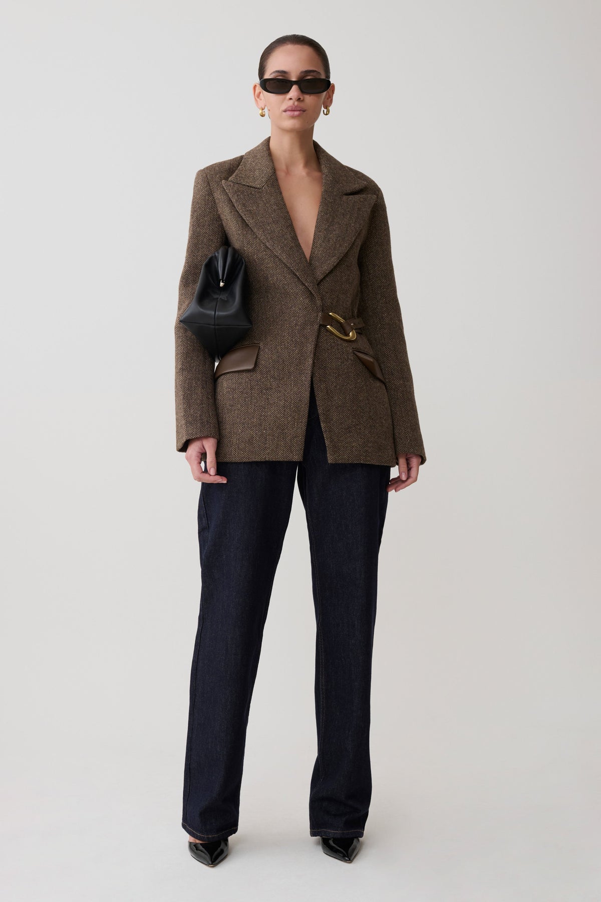Structured Blazer With Hardware - Herringbone