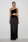 One Shoulder Diamante Maxi Dress - Black