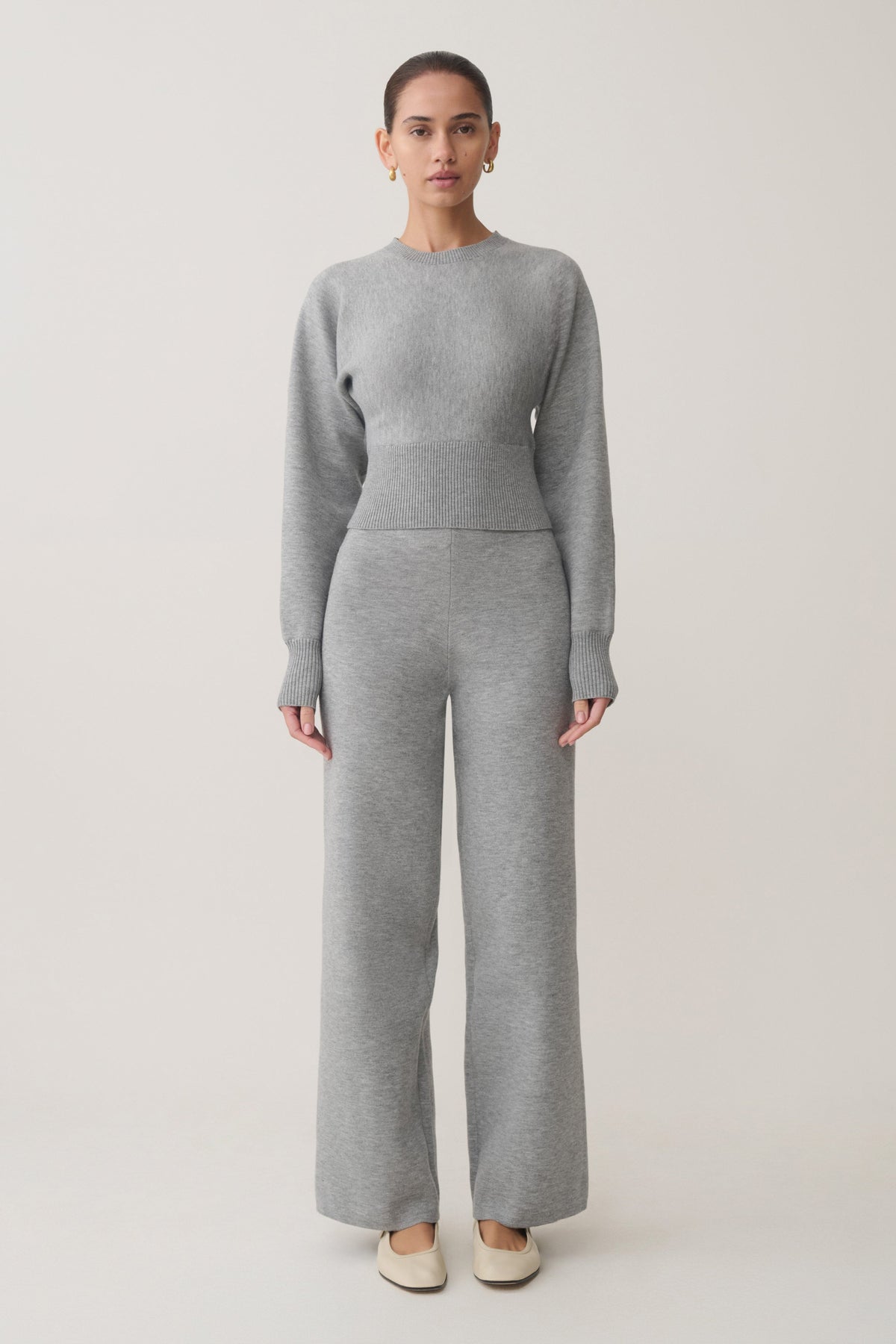 Straight Leg Knit Pants - Grey Marle