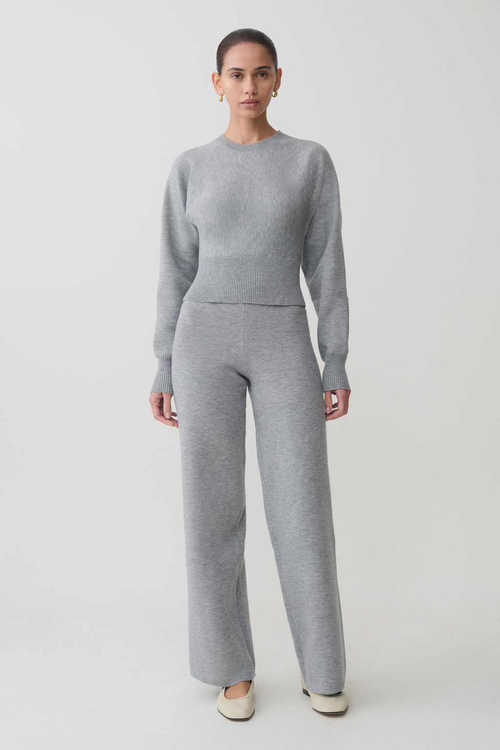 Straight Leg Knit Pants - Grey Marle