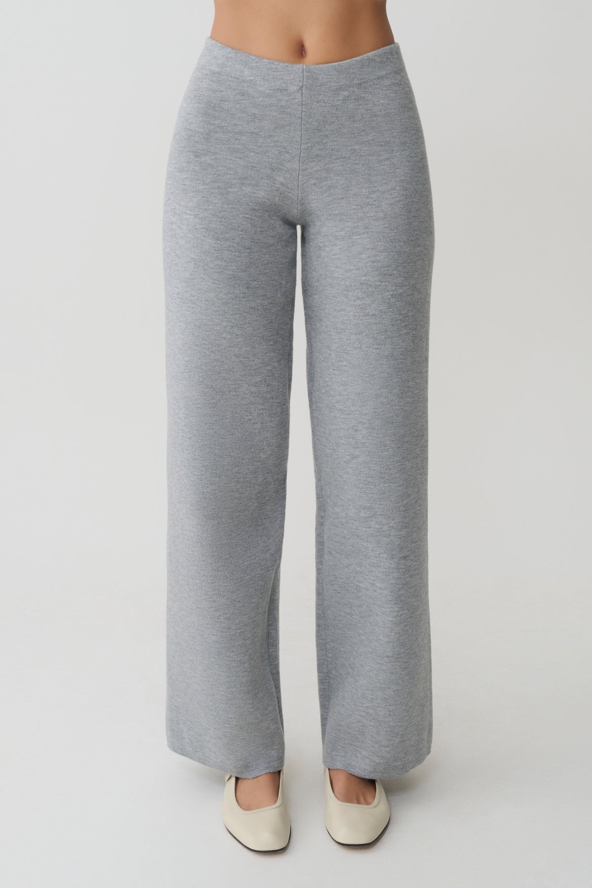 Straight Leg Knit Pants - Grey Marle