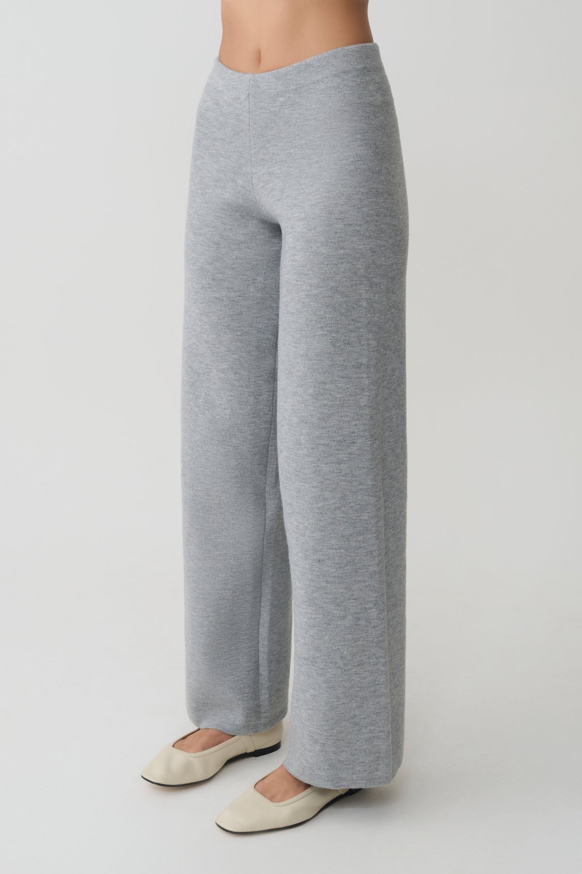 Straight Leg Knit Pants - Grey Marle