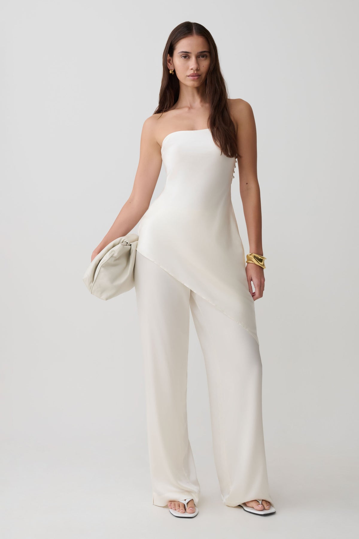 Silk Blend Straight Leg Pants - Ivory