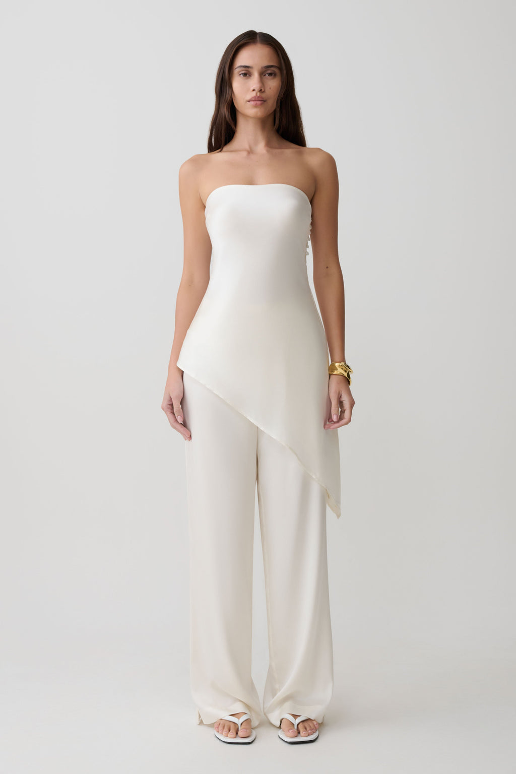 Silk Blend Straight Leg Pants - Ivory