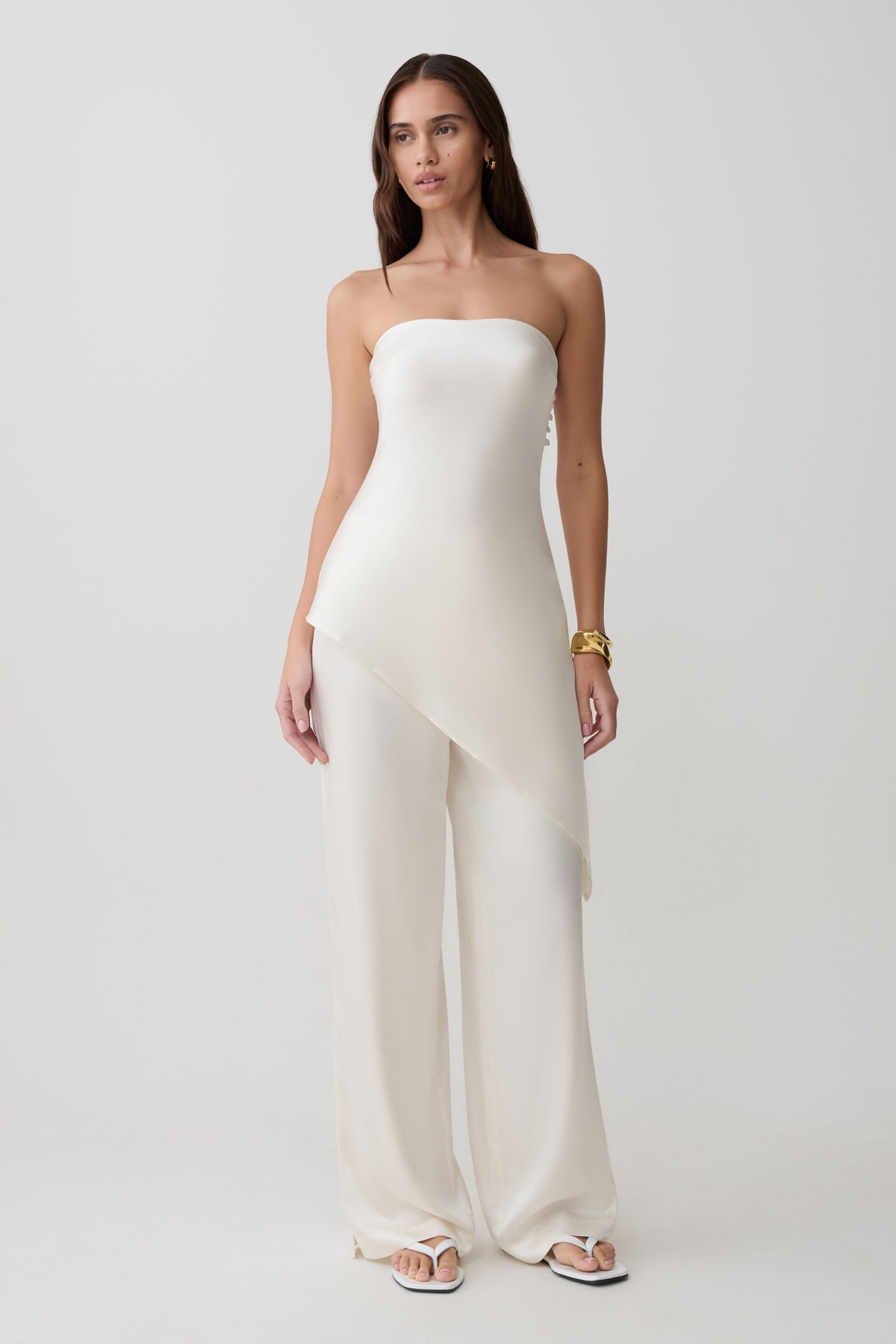 Silk Blend Straight Leg Pants - Ivory