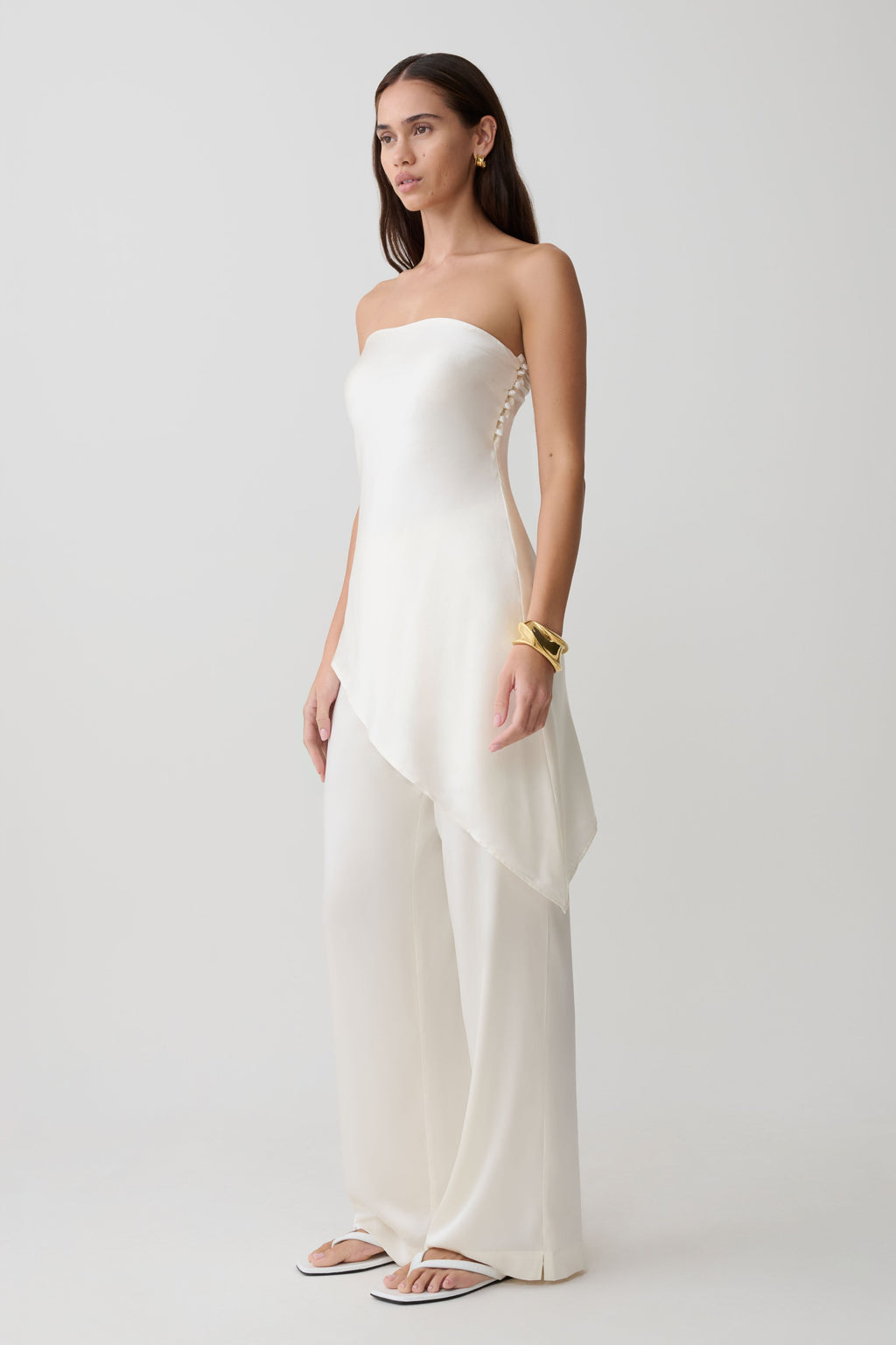 Silk Blend Straight Leg Pants - Ivory