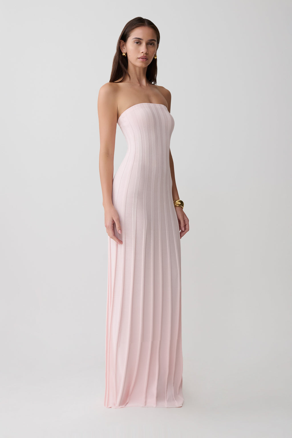 Ribbed Strapless Maxi Dress - Baby Pink