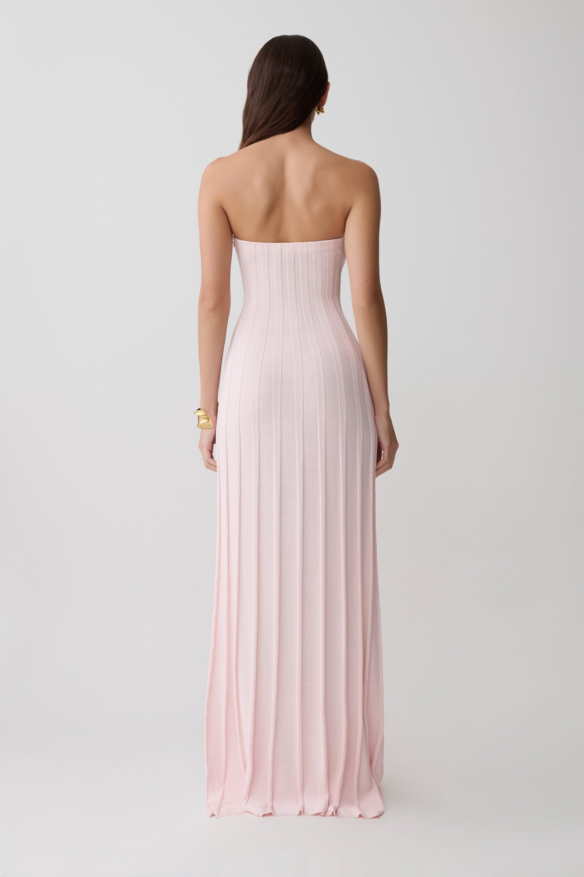 Ribbed Strapless Maxi Dress - Baby Pink