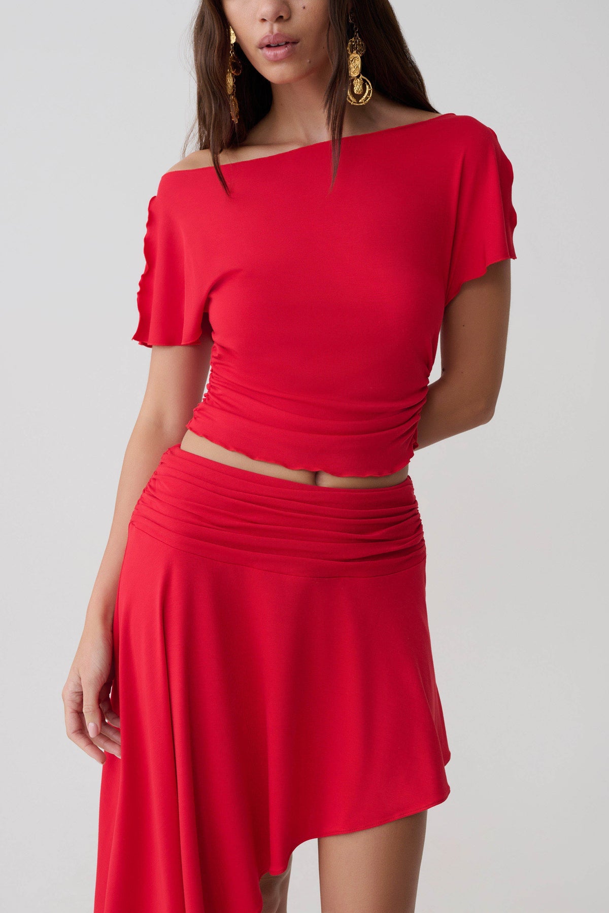 Modal Flounce Short Sleeve Top - Red