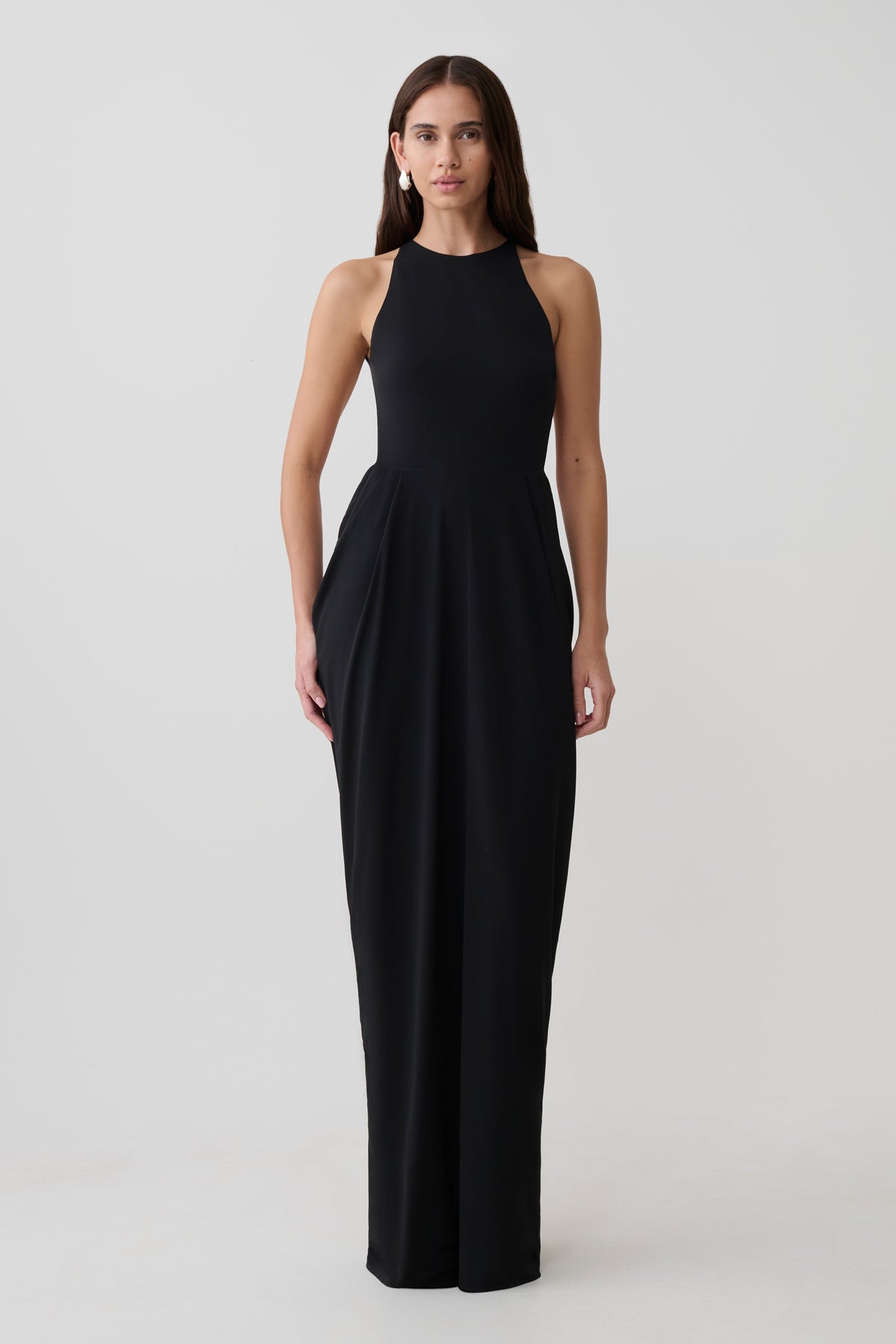 Low Back Halter Maxi Dress - Black