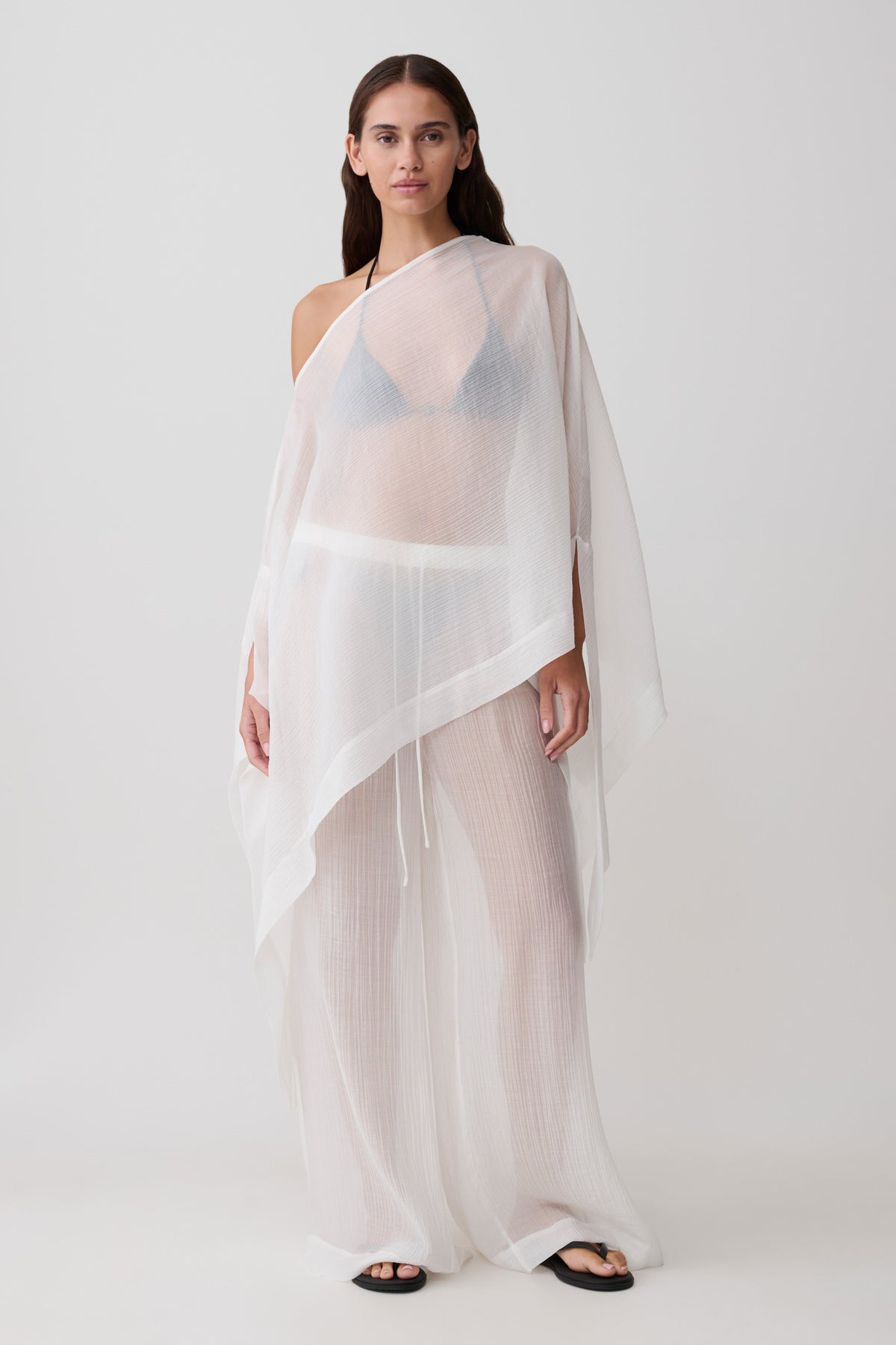 Sheer Draped Asymmetric Top - Ivory