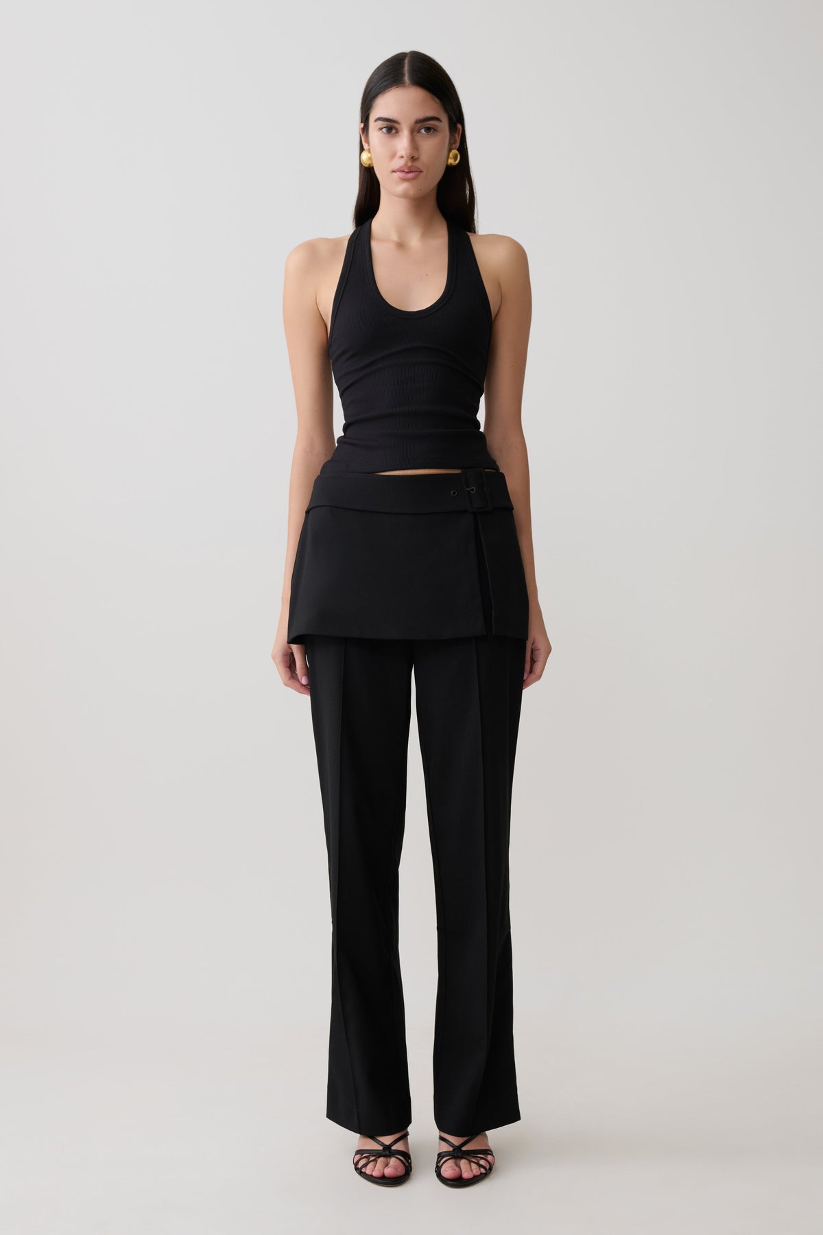 Wrap Skirt Straight Leg Pants - Black