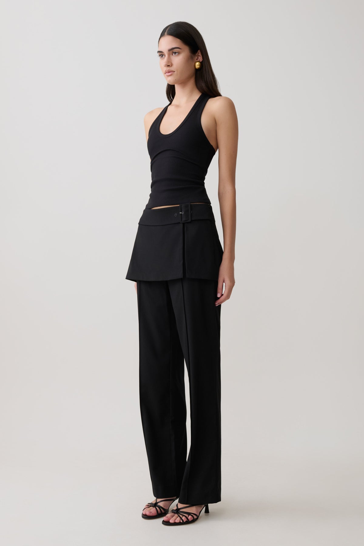 Wrap Skirt Straight Leg Pants - Black