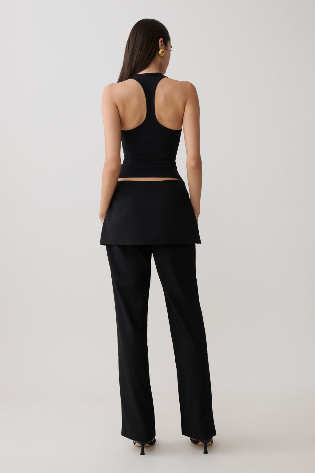 Wrap Skirt Straight Leg Pants - Black