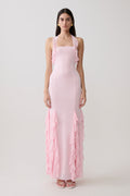 Ruffle Slinky Maxi Dress - Pale Pink