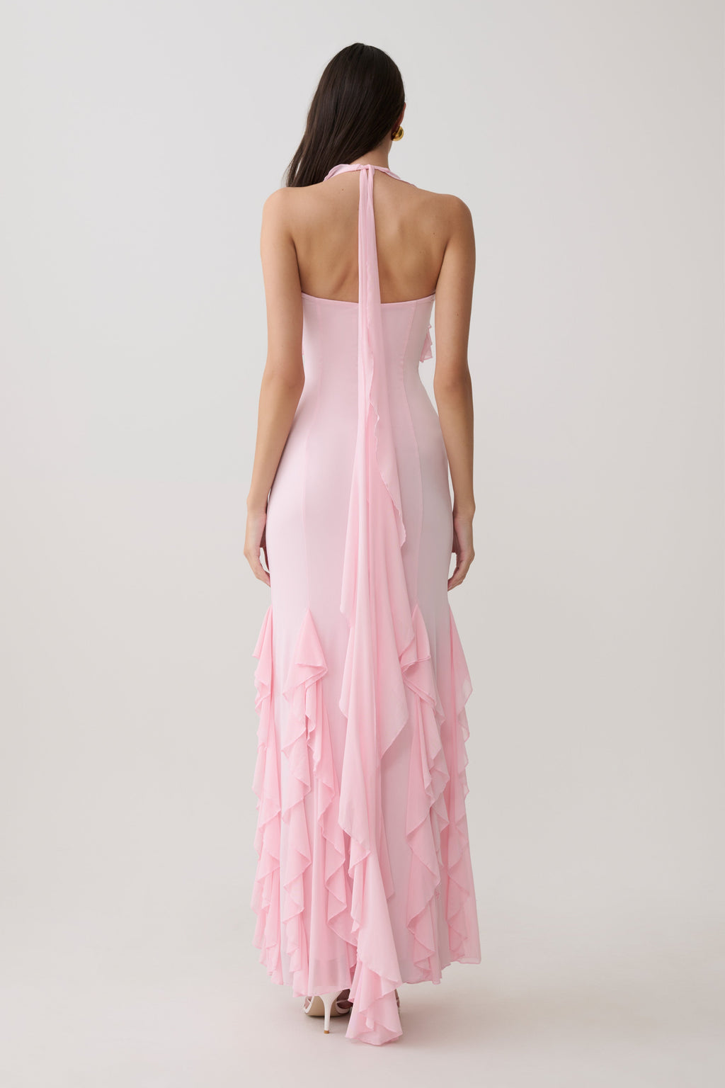 Ruffle Slinky Maxi Dress - Pale Pink