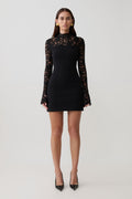 Long Sleeve Lace Mini Dress - Black