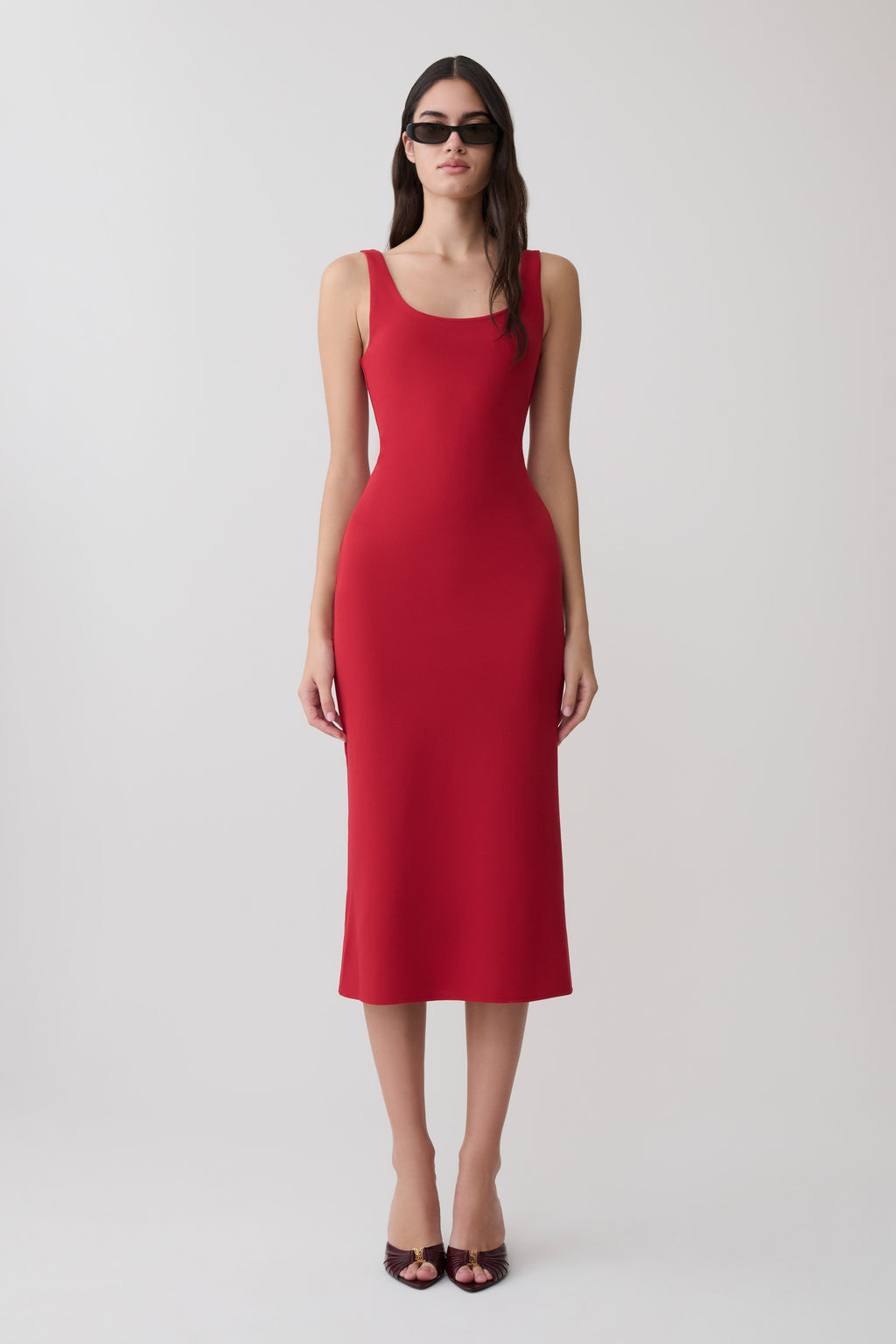 Scoop Stretch Crepe Midi Dress - Red