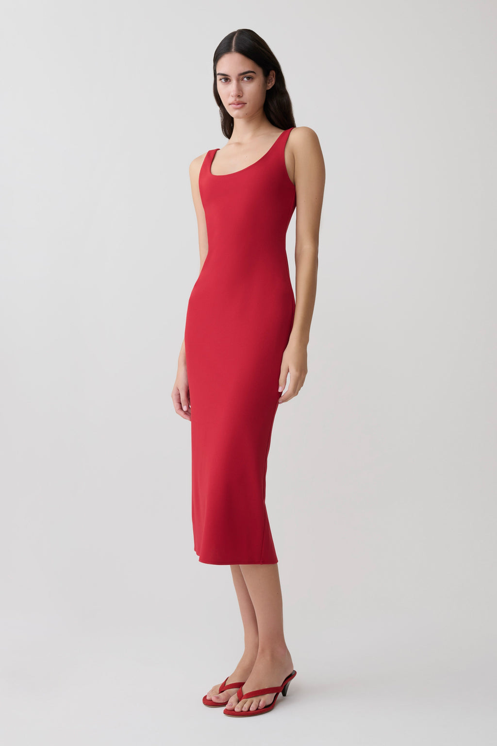 Scoop Stretch Crepe Midi Dress - Red