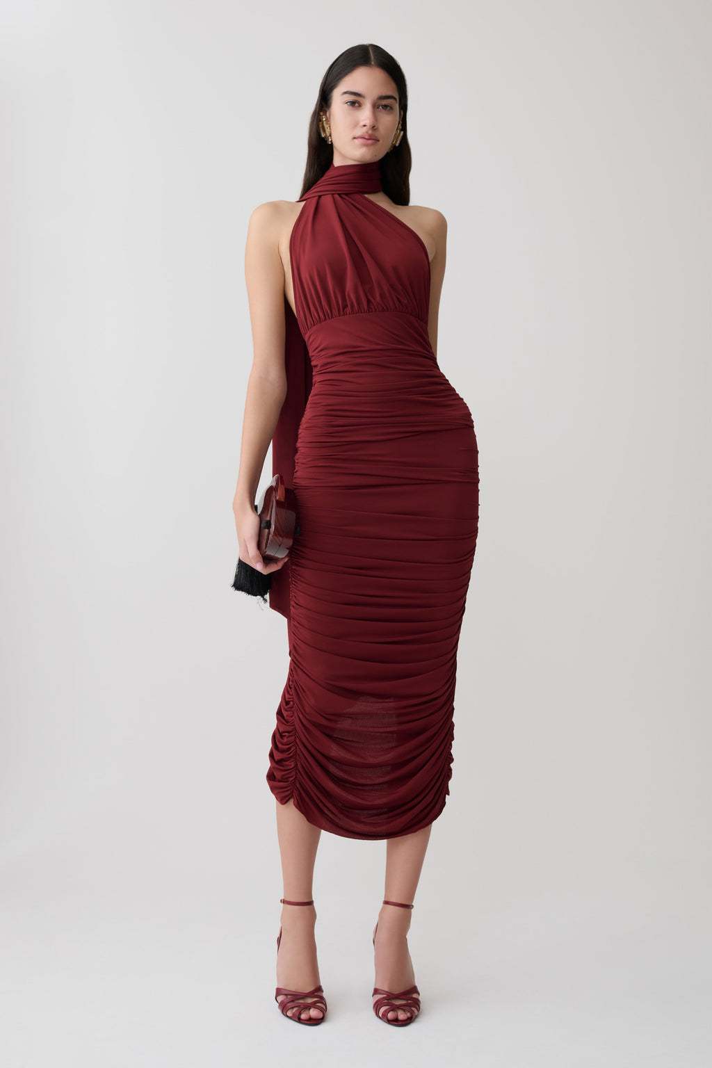 Draped Midi Dress - Merlot
