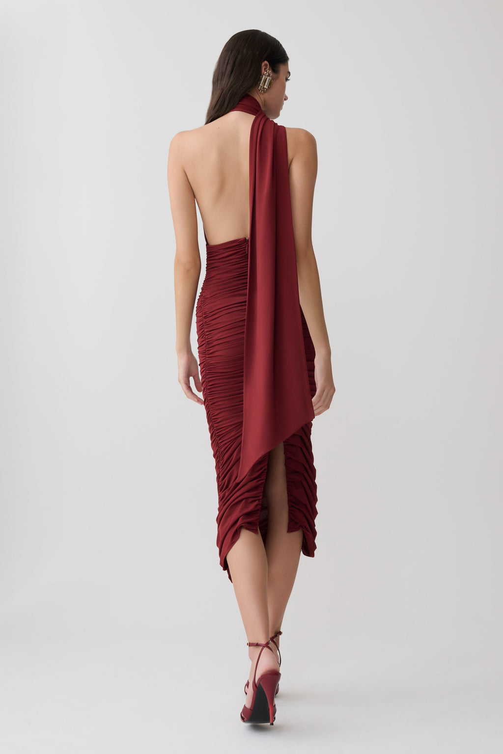 Draped Midi Dress - Merlot