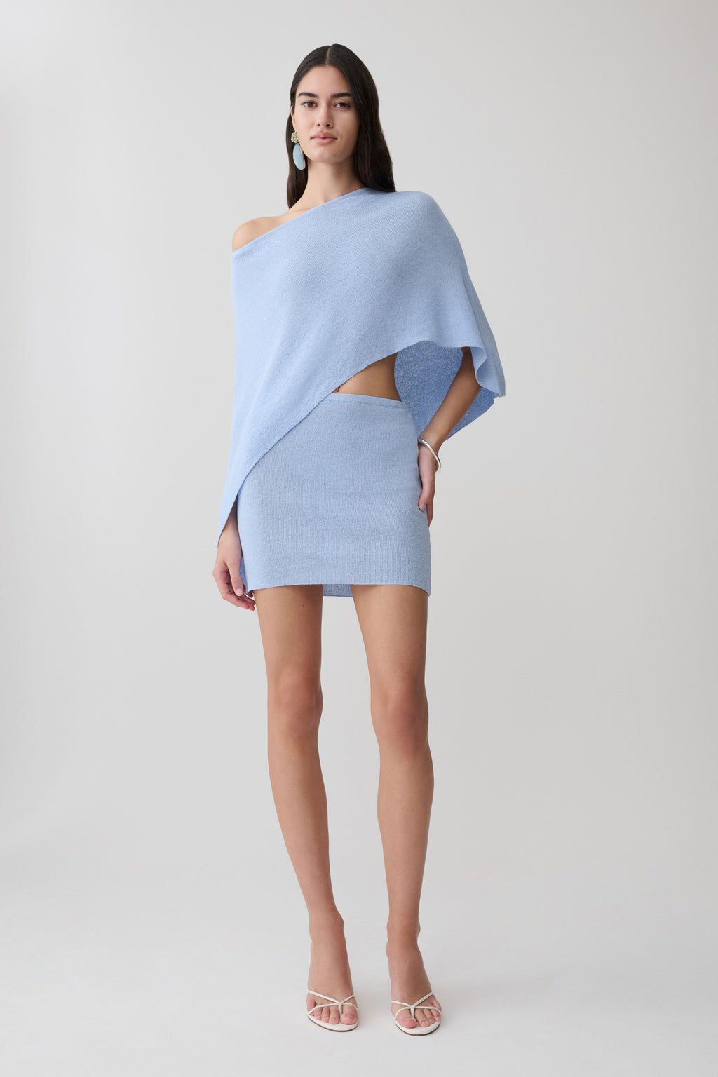 Mid Rise Knit Mini Skirt - Cornflower Blue