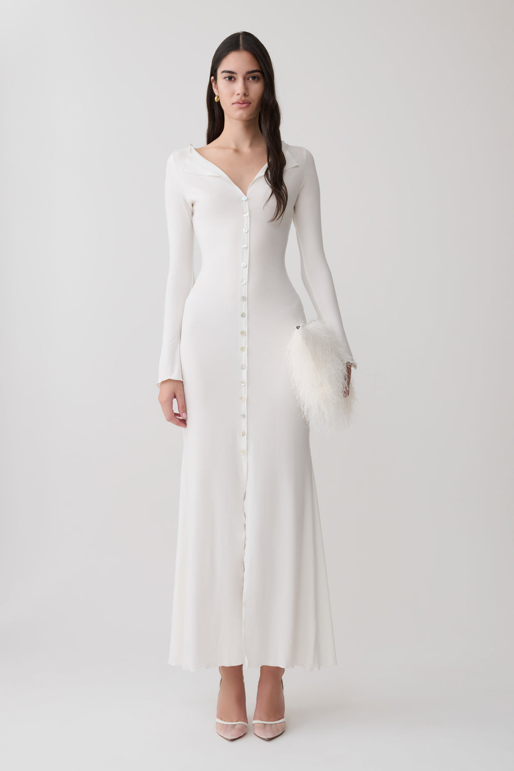 Buttoned Long Sleeve Maxi Dress - White