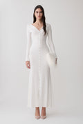 Buttoned Long Sleeve Maxi Dress - White