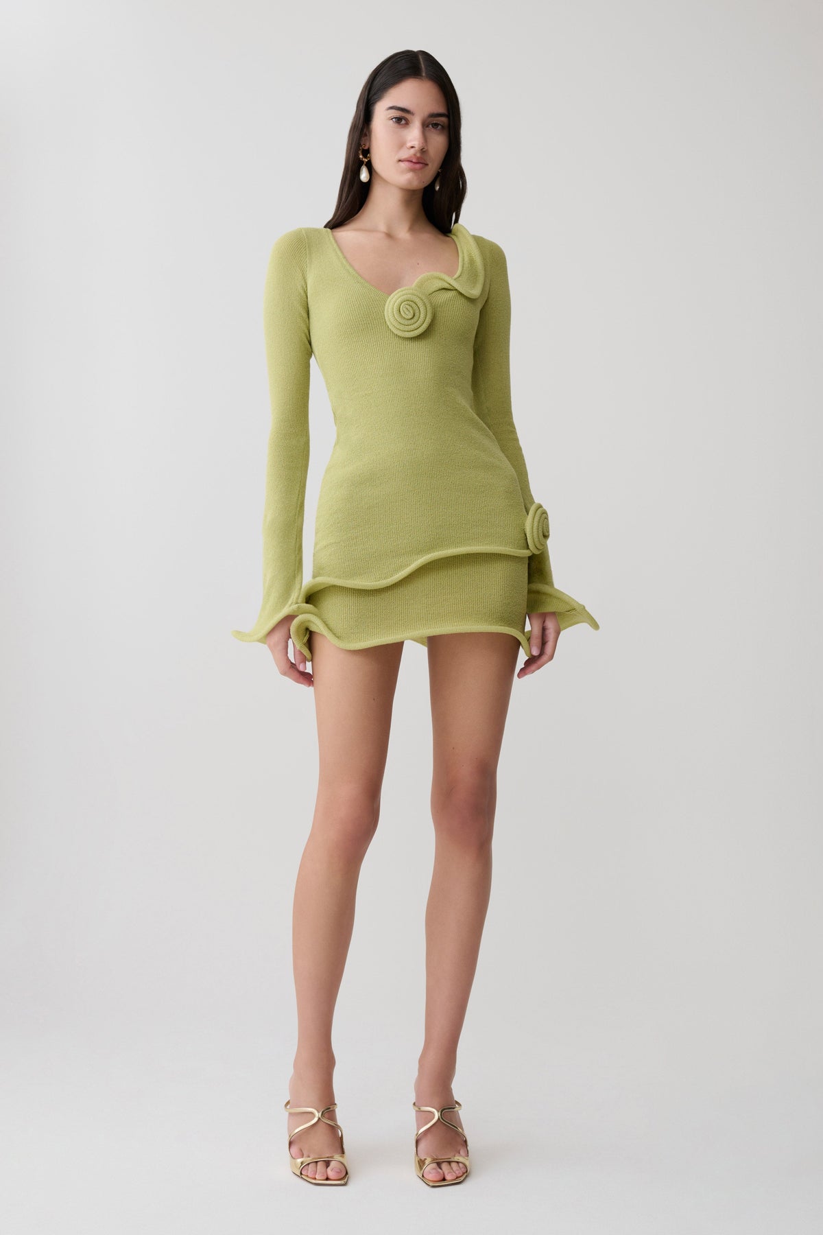 Knit Long Sleeve Mini Dress - Light Olive