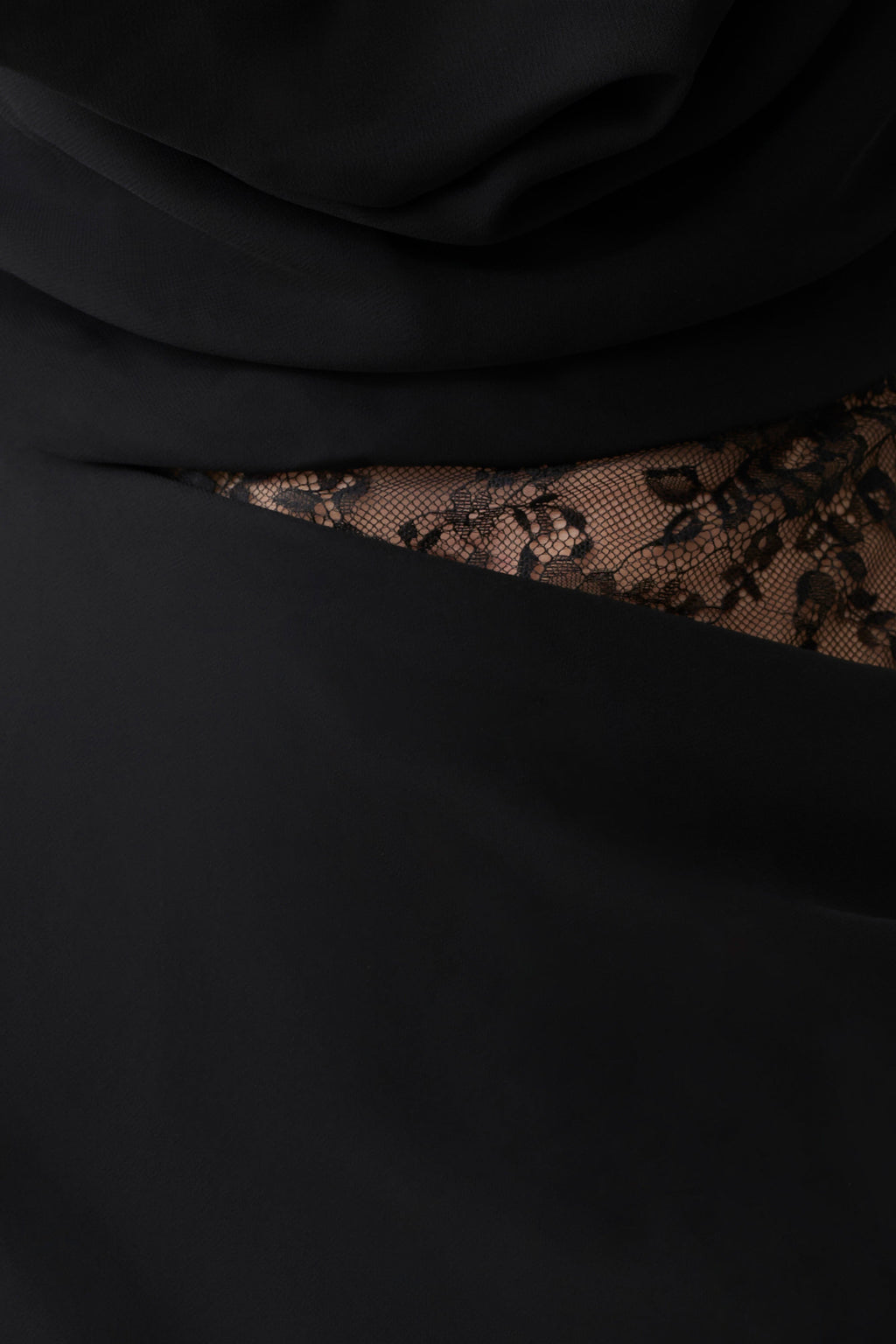 Chiffon And Lace Halter Mini Dress - Black
