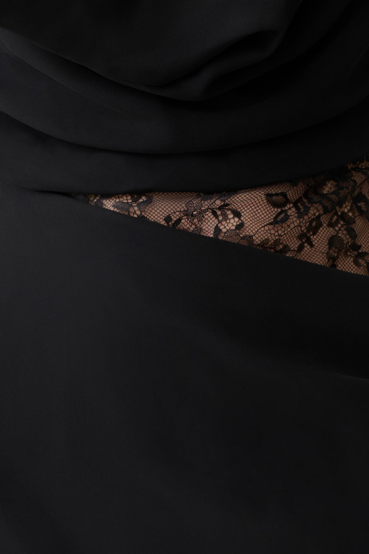 Chiffon And Lace Halter Mini Dress - Black