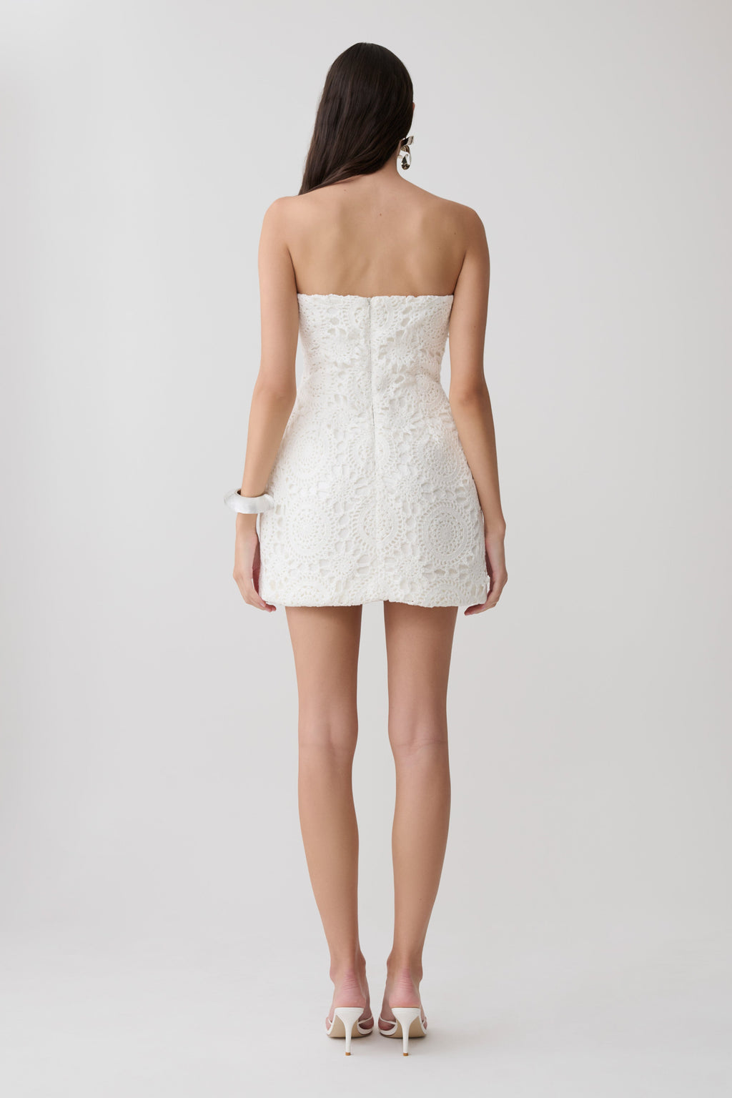 Strapless Crochet Mini Dress - White