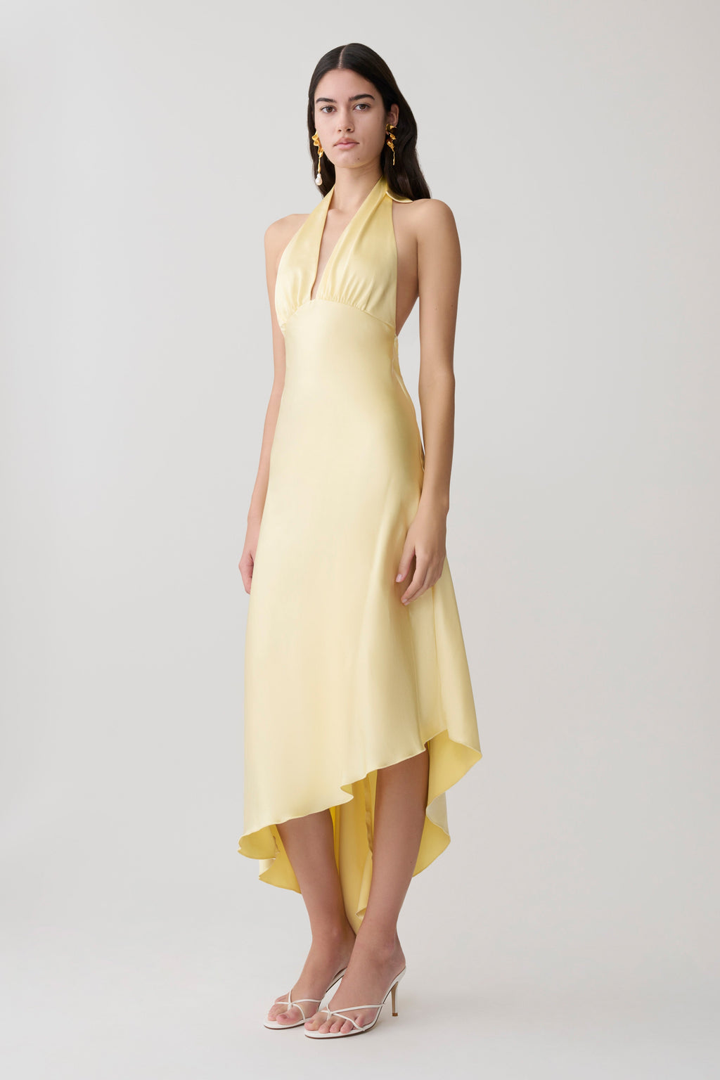 Asymmetric Hem Halter Midi Dress - Butter
