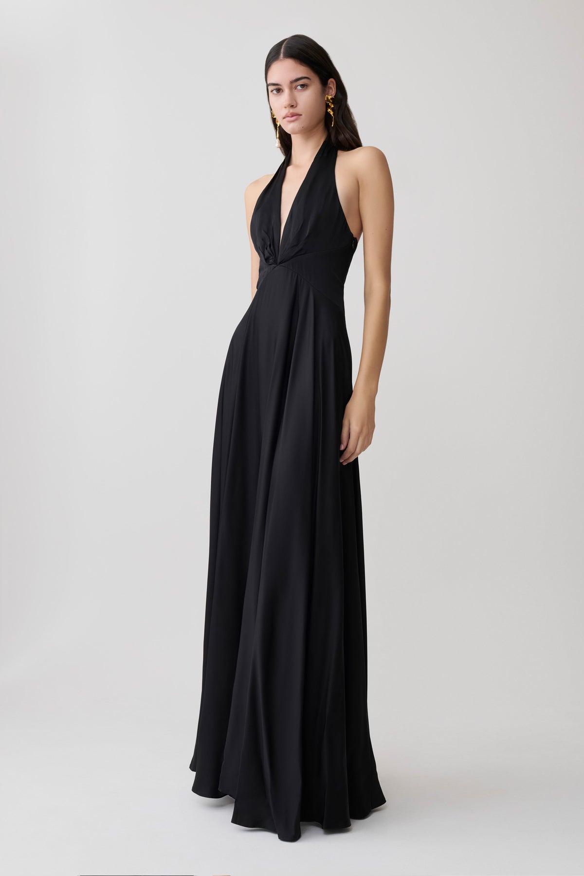 Halter Buttoned Maxi Dress - Black