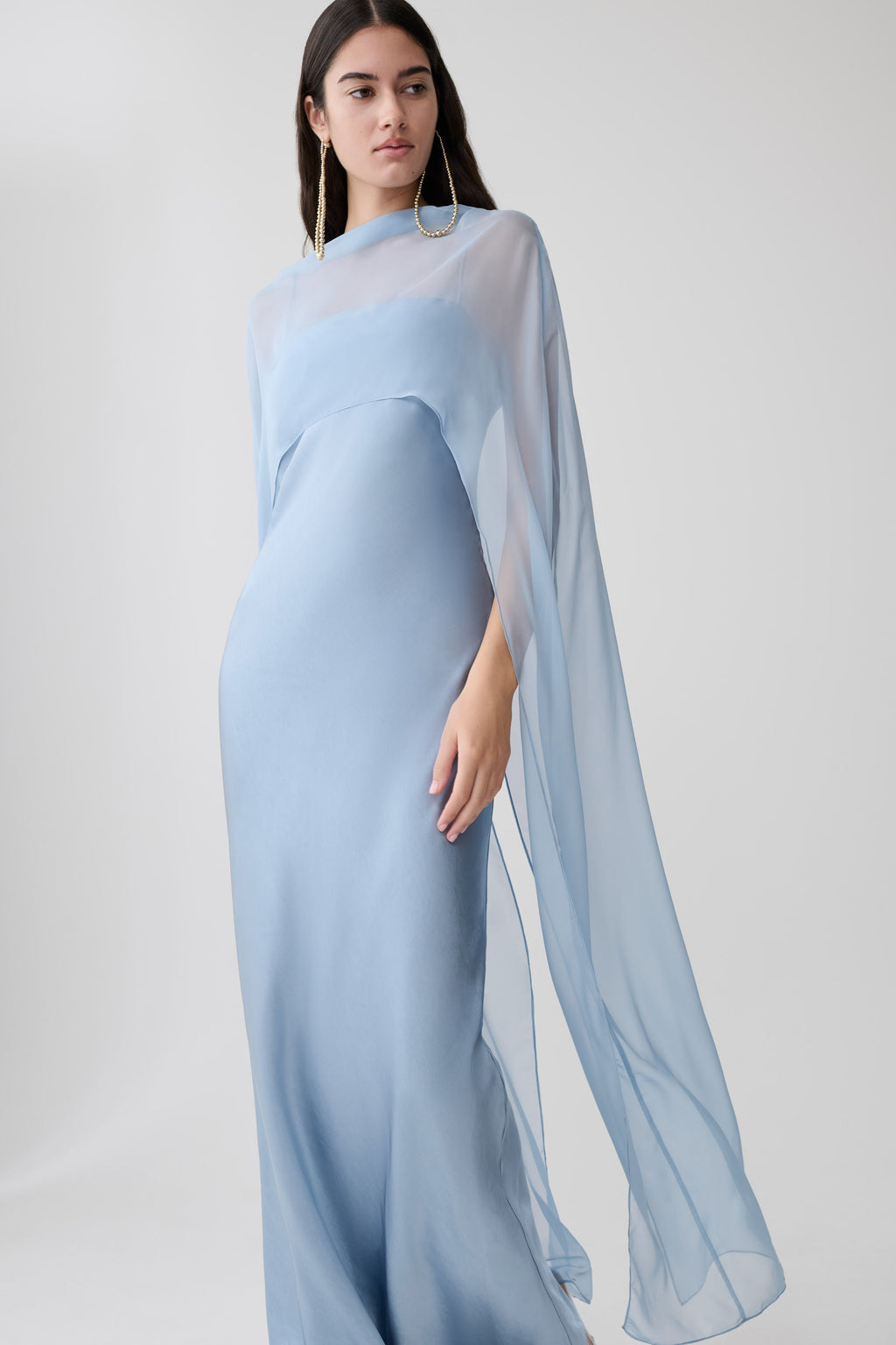 Chiffon Cape Maxi Dress - Arctic Blue