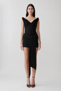 Off Shoulder Mini Dress With Waist Tie - Black