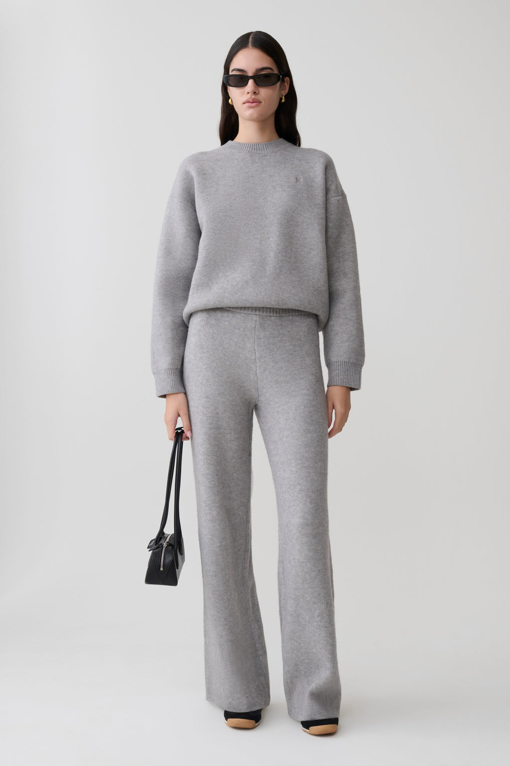 Knit Wide Leg Pants - Grey Marle