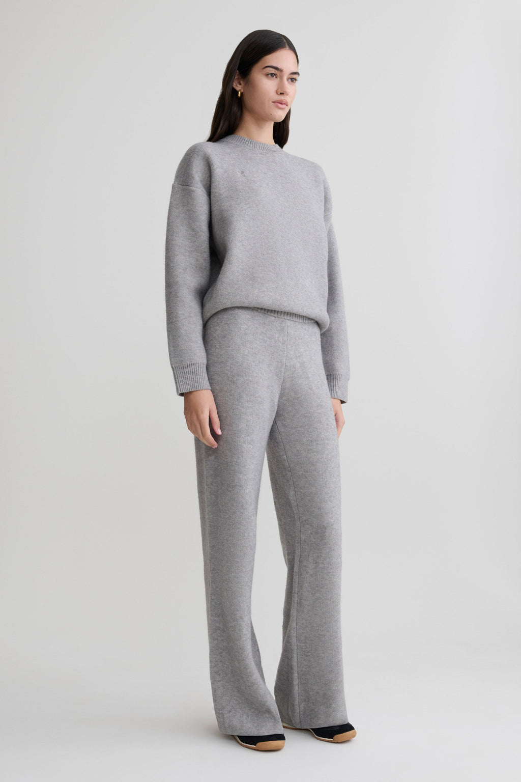 Knit Wide Leg Pants - Grey Marle