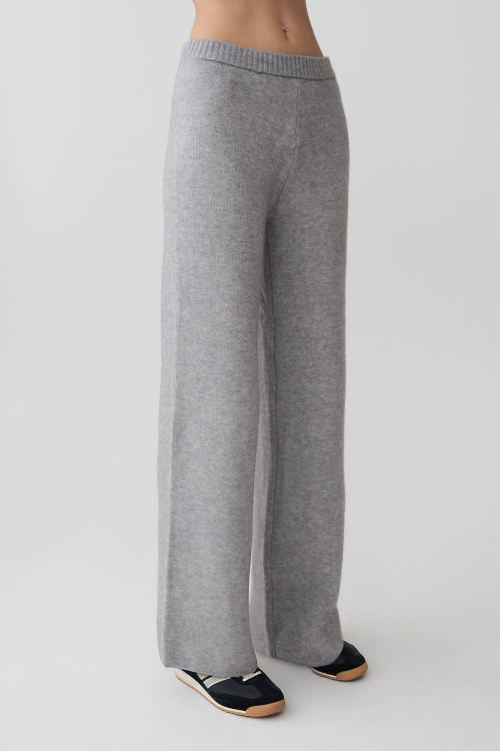 Knit Wide Leg Pants - Grey Marle