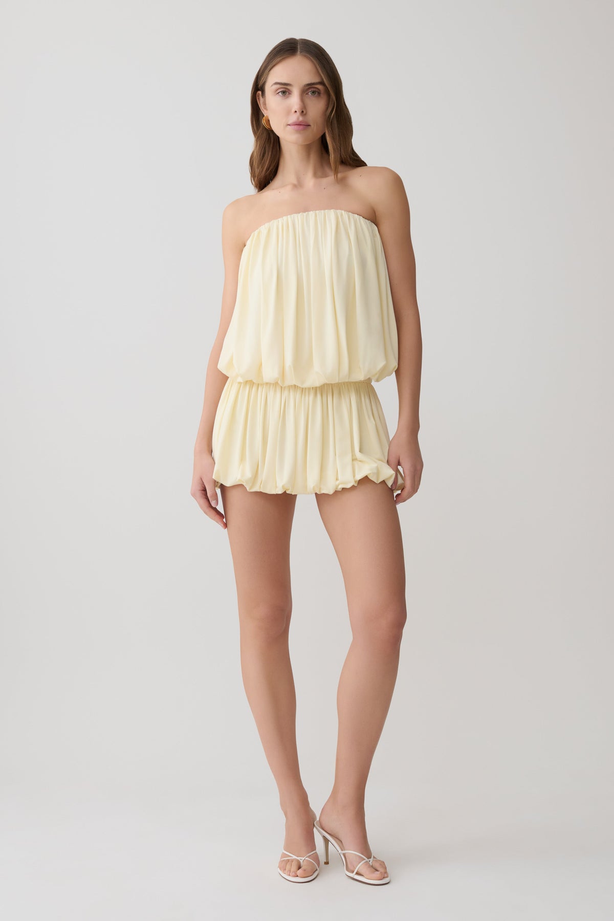 Strapless Gathered Bubble Mini Dress - Lemon