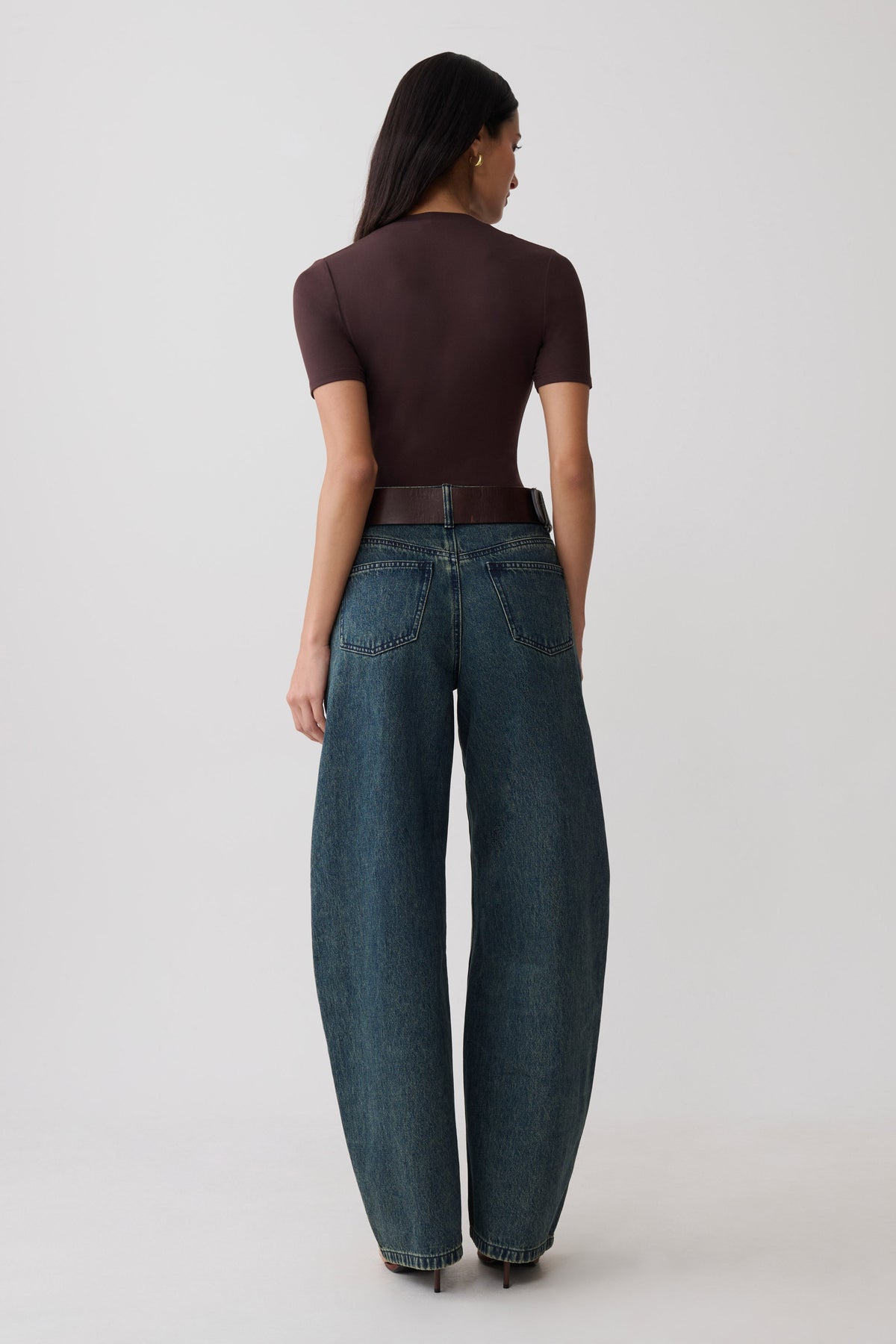 High V Neck Short Sleeve Top - Chocolate