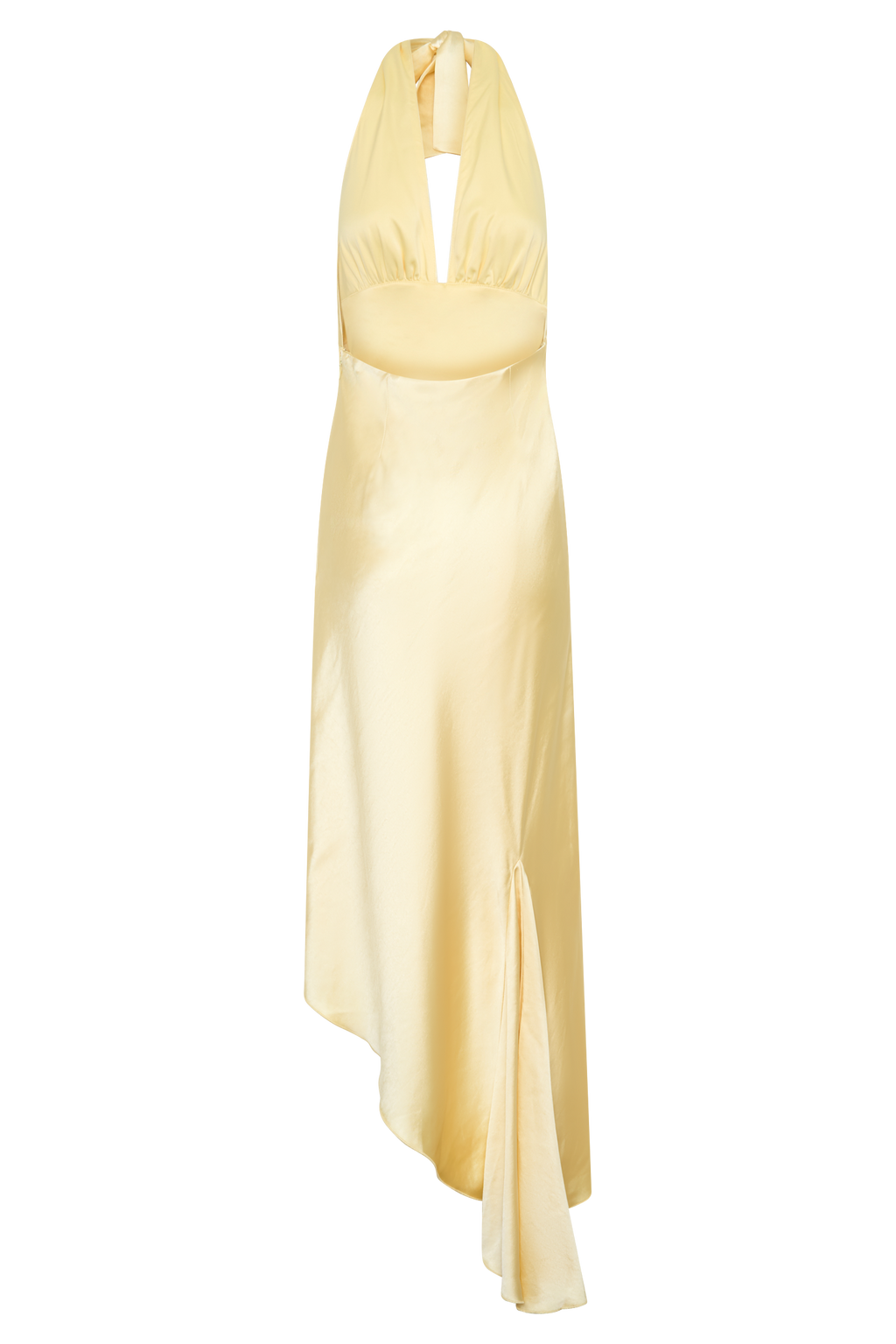 Asymmetric Hem Halter Midi Dress - Butter