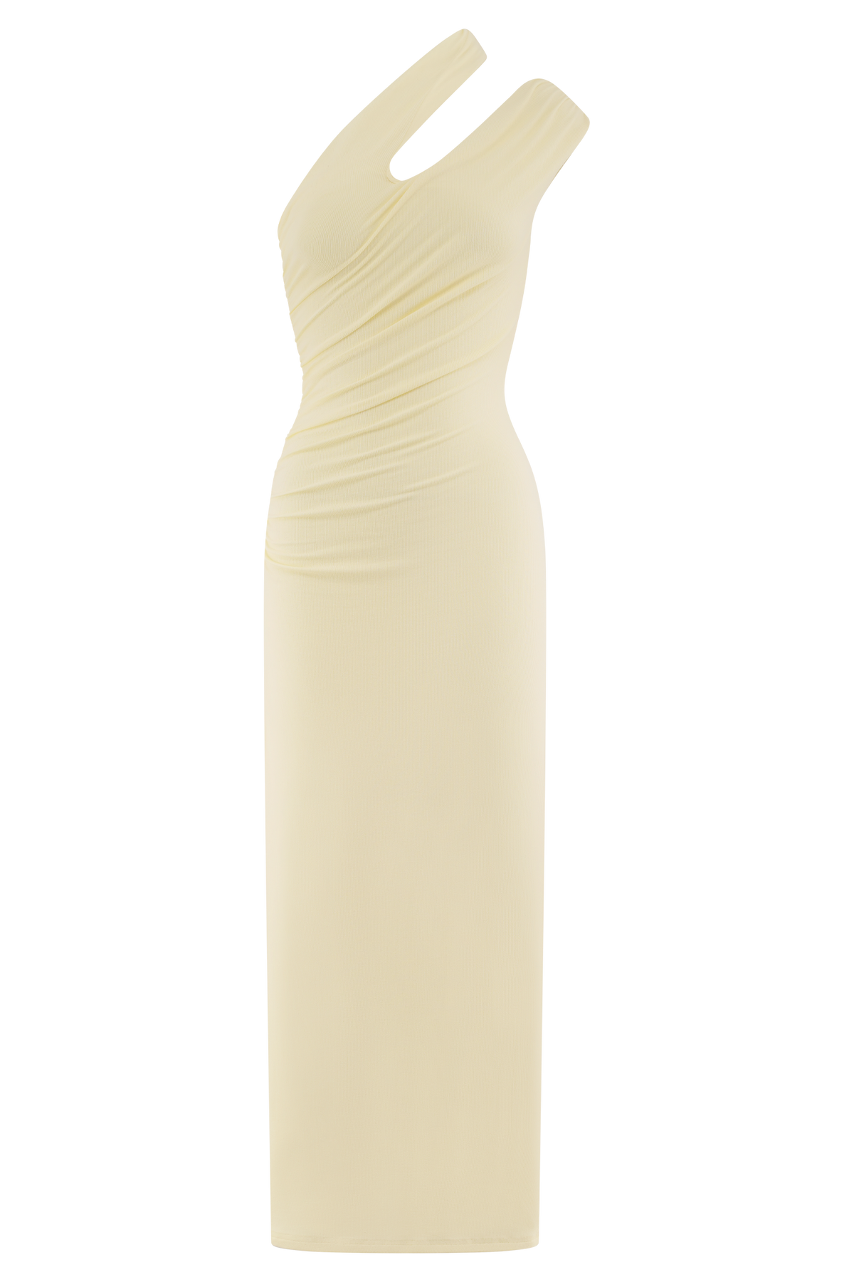 One Shoulder Modal Midi Dress - Pale Lemon