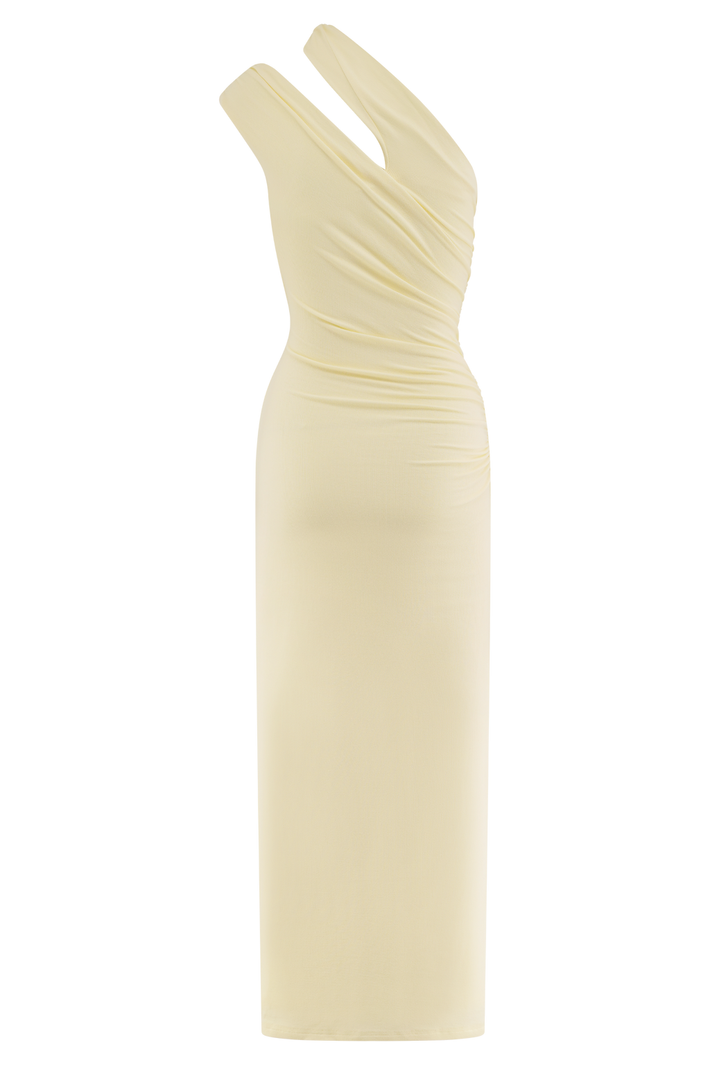 One Shoulder Modal Midi Dress - Pale Lemon