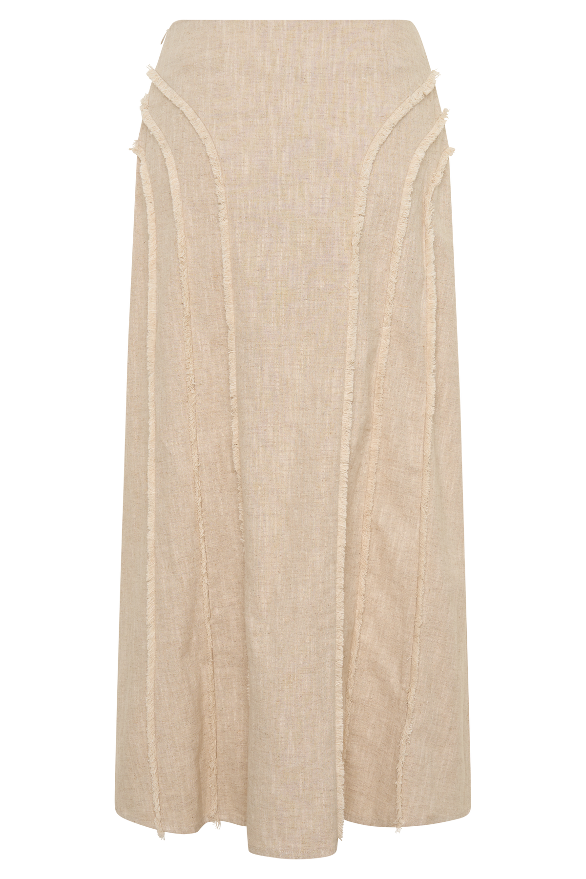 Linen Frayed Midi Skirt - Natural