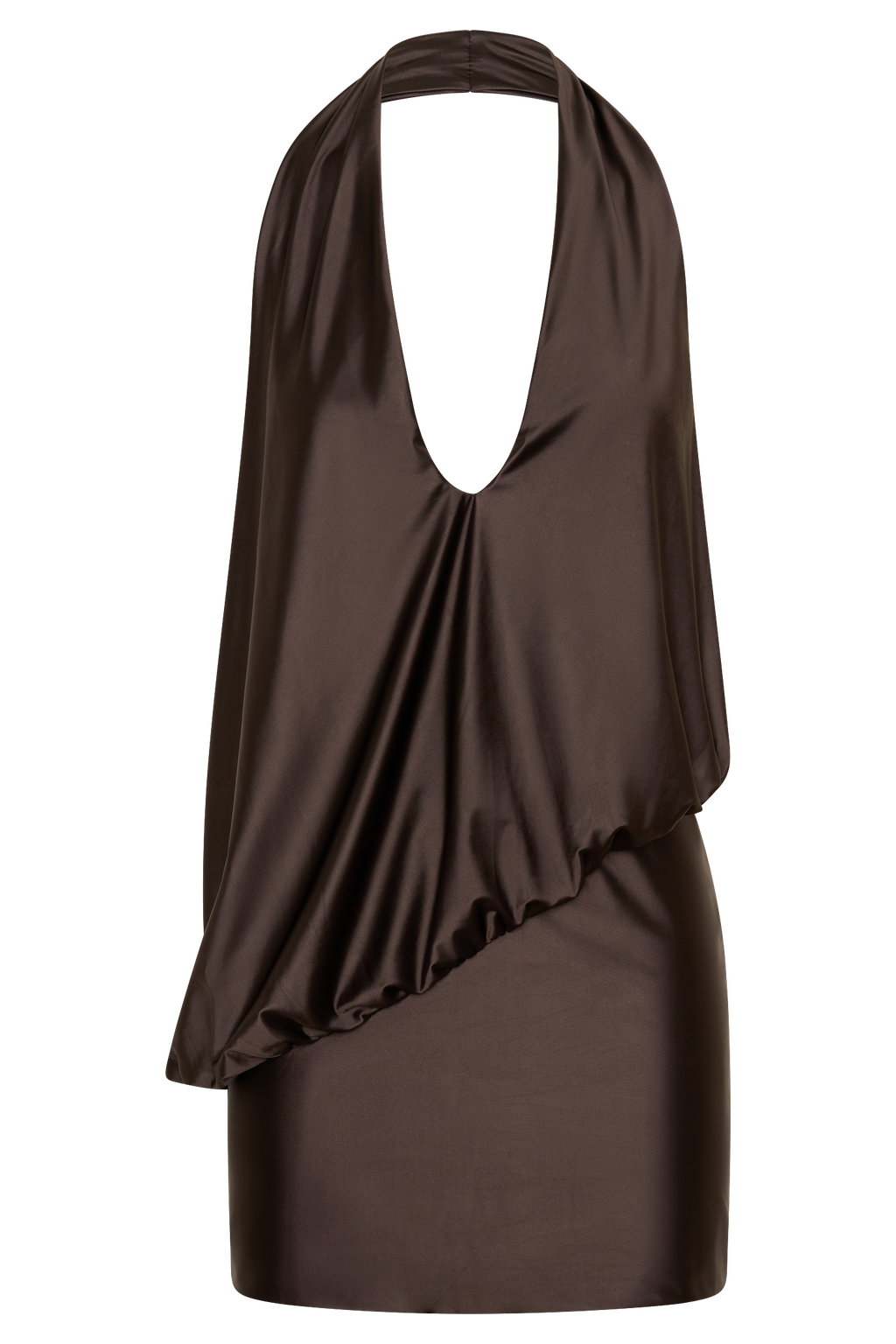 Draped Halter Mini Dress - Chocolate