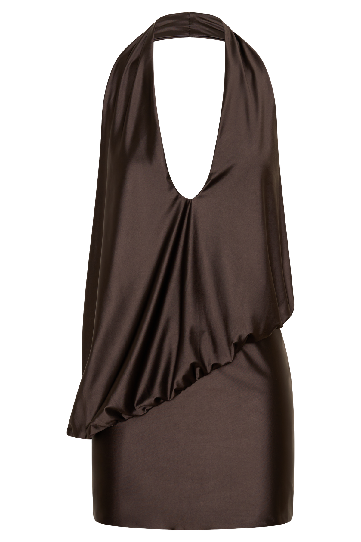 Draped Halter Mini Dress - Chocolate